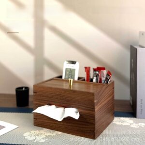 Wooden Tissue Box with Remote Control Storage