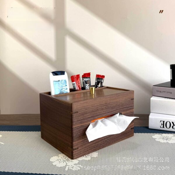 Wooden Tissue Box with Remote Control Storage