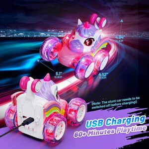 Unicorn Remote Control Car — Rolling Stunt Toy for Kids