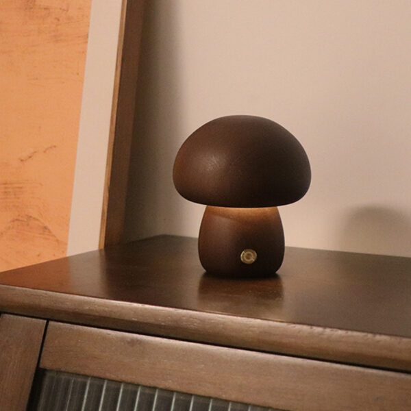 Wooden Cute Mushroom LED Night Light With Touch Switch Bedside Table