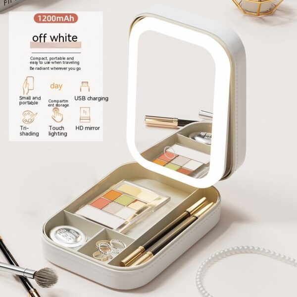 Makeup Storage Box With LED Light Mirror Portable Travel Makeup