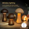 Wooden Cute Mushroom LED Night Light With Touch Switch Bedside Table