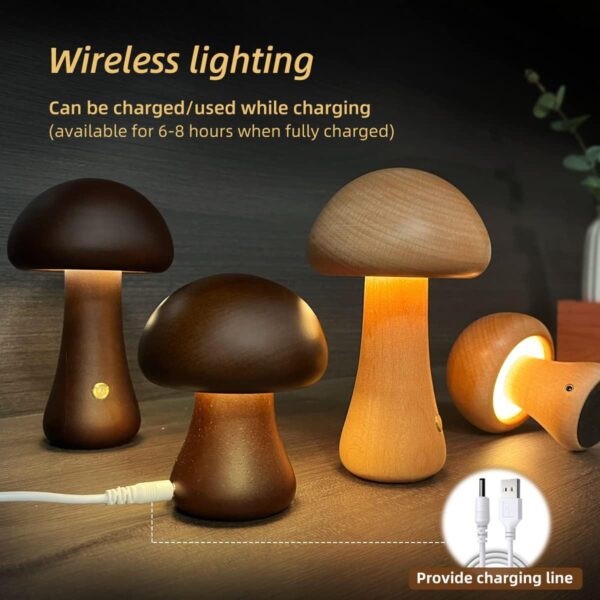 Wooden Cute Mushroom LED Night Light With Touch Switch Bedside Table