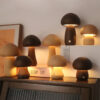 Wooden Cute Mushroom LED Night Light With Touch Switch Bedside Table