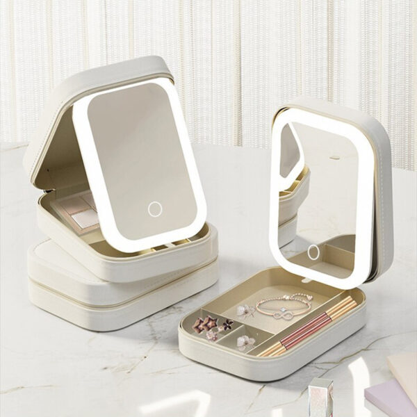 Makeup Storage Box With LED Light Mirror Portable Travel Makeup