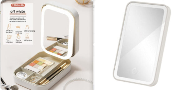Makeup Storage Box With LED Light Mirror Portable Travel Makeup