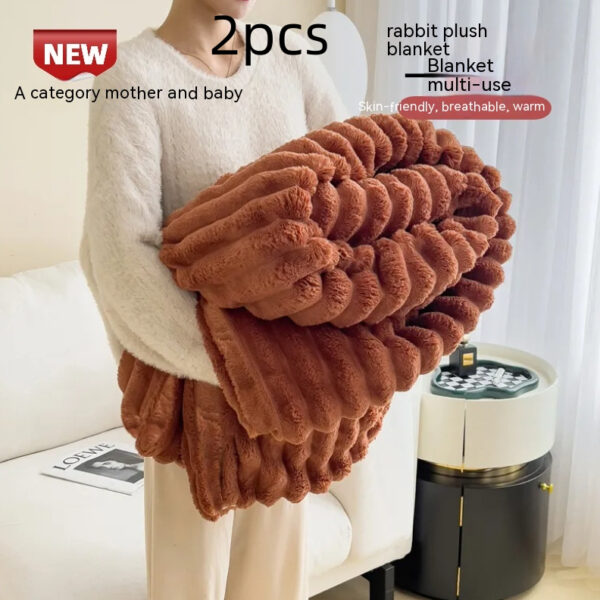 Soft Wind Bubble Velvet Blanket Warm Solid Rabbit Fur Blankets