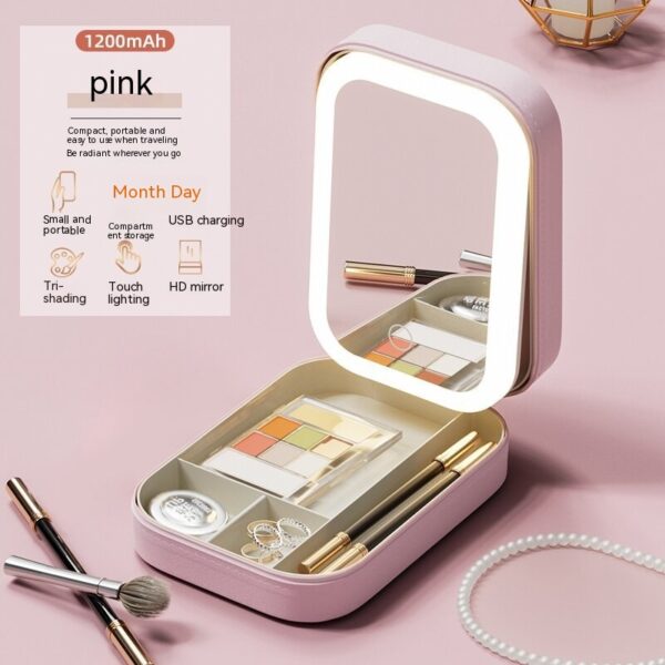 Makeup Storage Box With LED Light Mirror Portable Travel Makeup